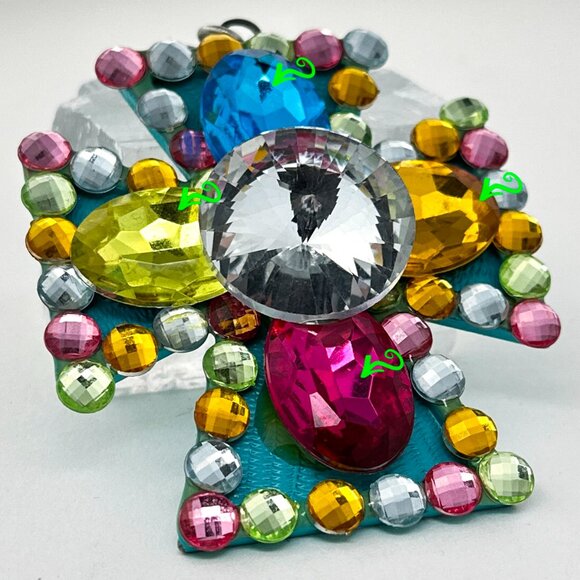 Multicolored Rhinestone Cross Pendant | Jewel Tone Crystal Charm - Picture 8 of 10